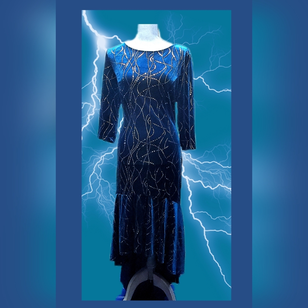 Elegant Blue Velvet Sequined Plus Size Evening Dress by Ever-Pretty